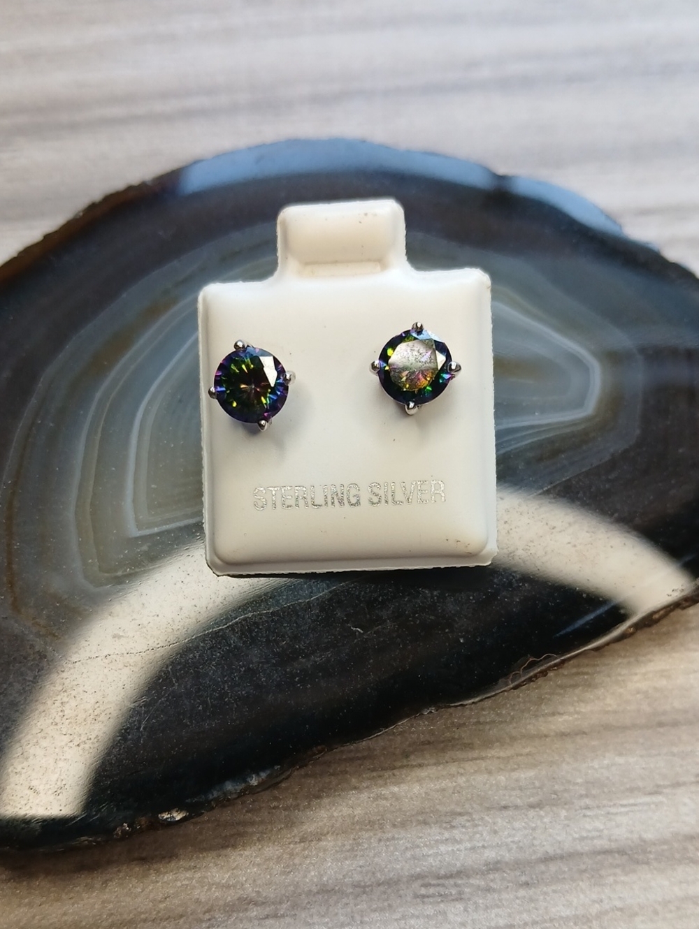 Sterling Silver Mystic Topaz Stud Earrings - Rainbow Green